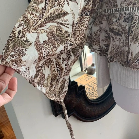 Anthropologie Brown and Cream Botanical Print Tunic - Picture 6 of 8